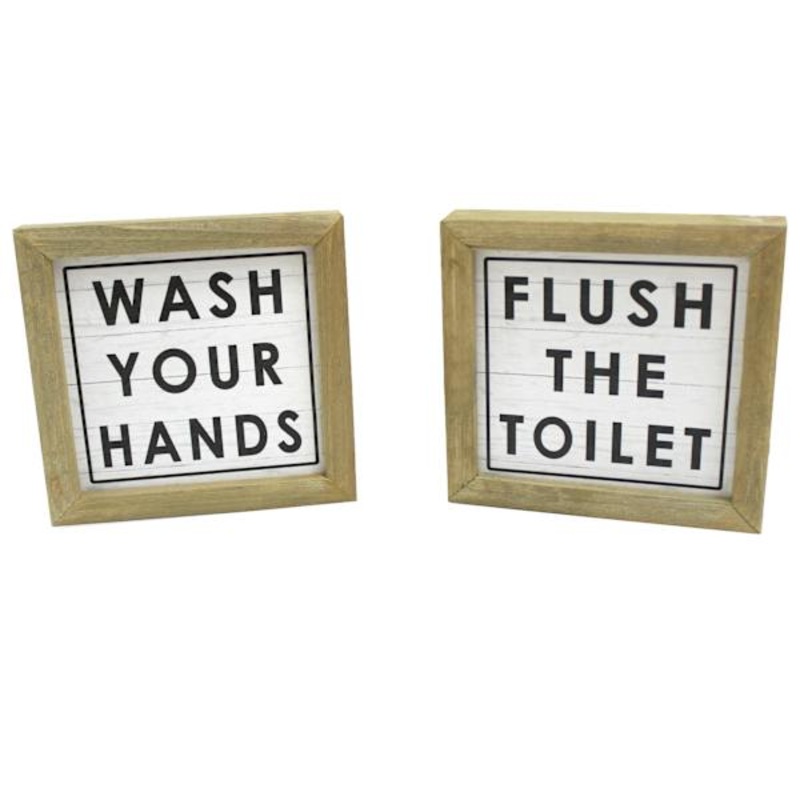 Wash Hands Flush Toilet Sign Set, 6″