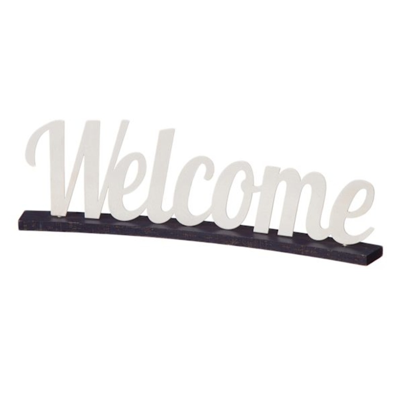 Welcome Metal Cutout Sign on Wood Base, 12×4