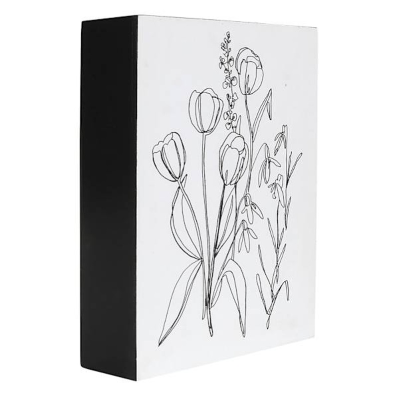White & Black Floral Block Sign, 5×7