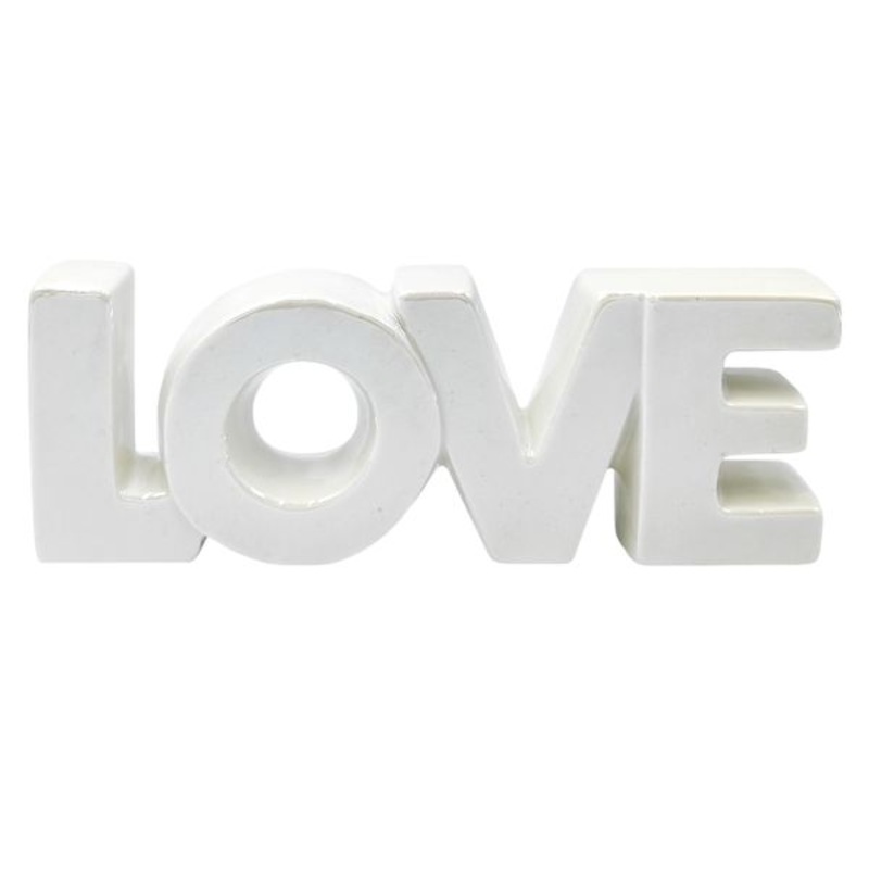 White Ceramic Love Tabletop Sign, 8″