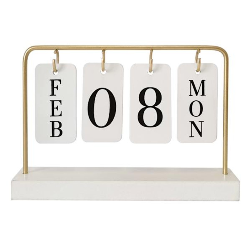White & Gold Tabletop Calendar, 5″