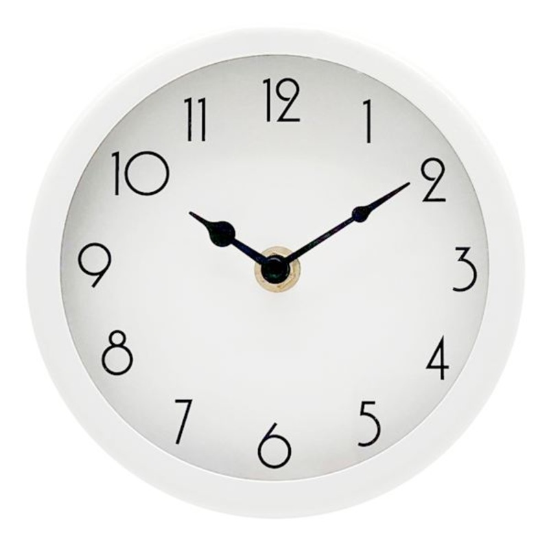 White Round Metal Tabletop Clock, 6″