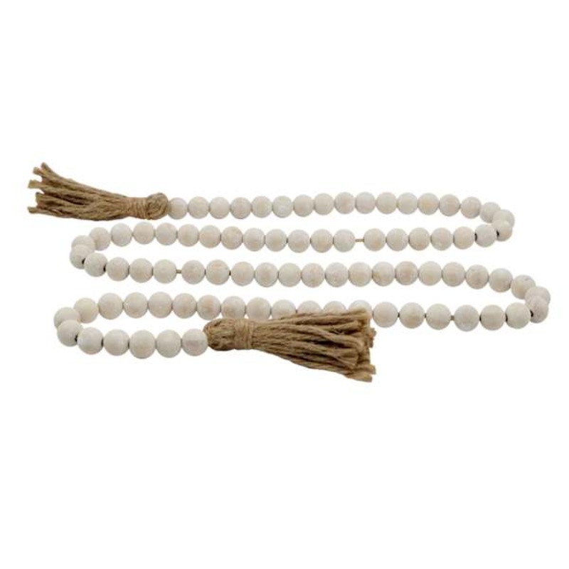 Whitewashed Wooden Bead Garland, 58″