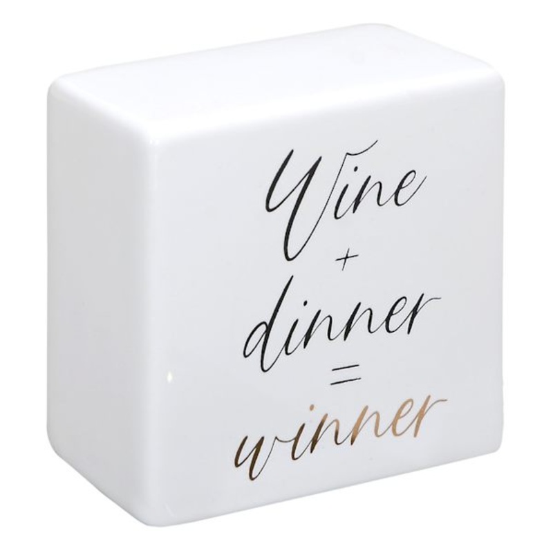 Wine Dinner Winner White Ceramic Block Sign, 4″