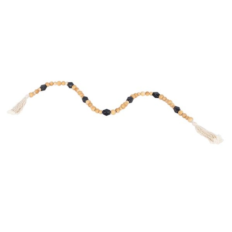 Wood Beaded Decor with Tassels, 37″