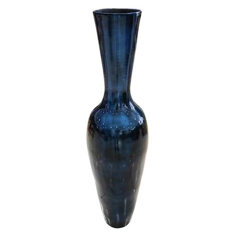 Blue Bamboo Spun Floor Vase, 42″