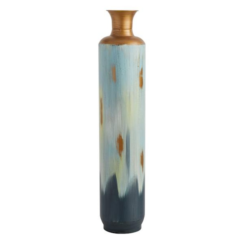 Blue & Gold Metal Floor Vase, 36″