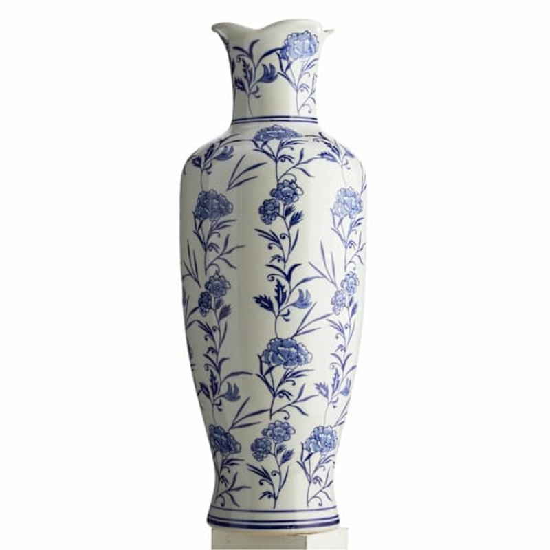 Blue Porcelain Wave Opening Oversized Vase, 28″
