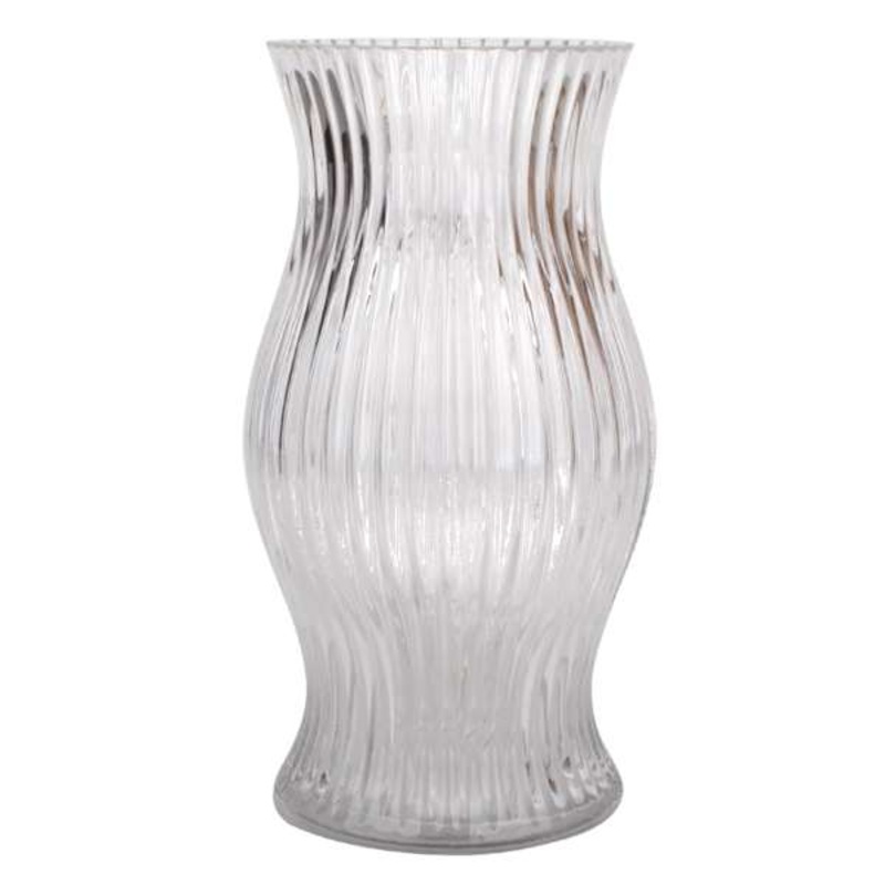Clear Fluted Glass Vase, 10″