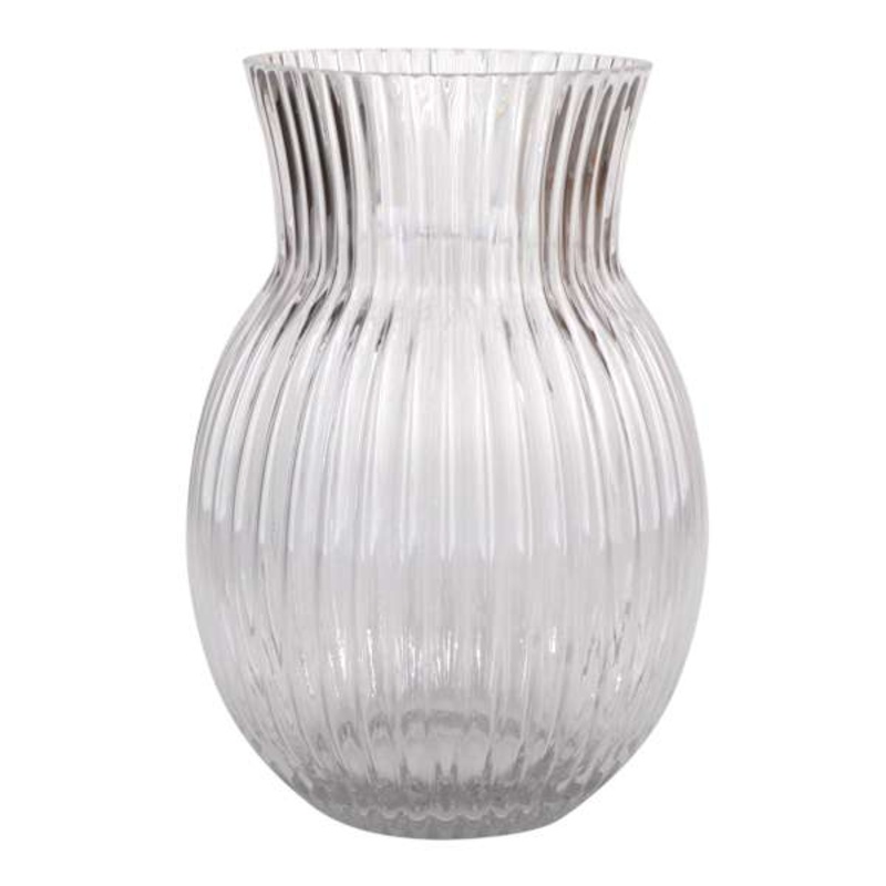 Clear Fluted Ribbed Glass Vase, 12″