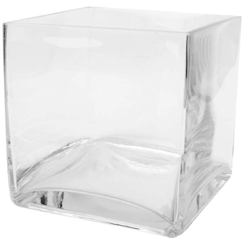 Clear Glass Cube Vase, 6″