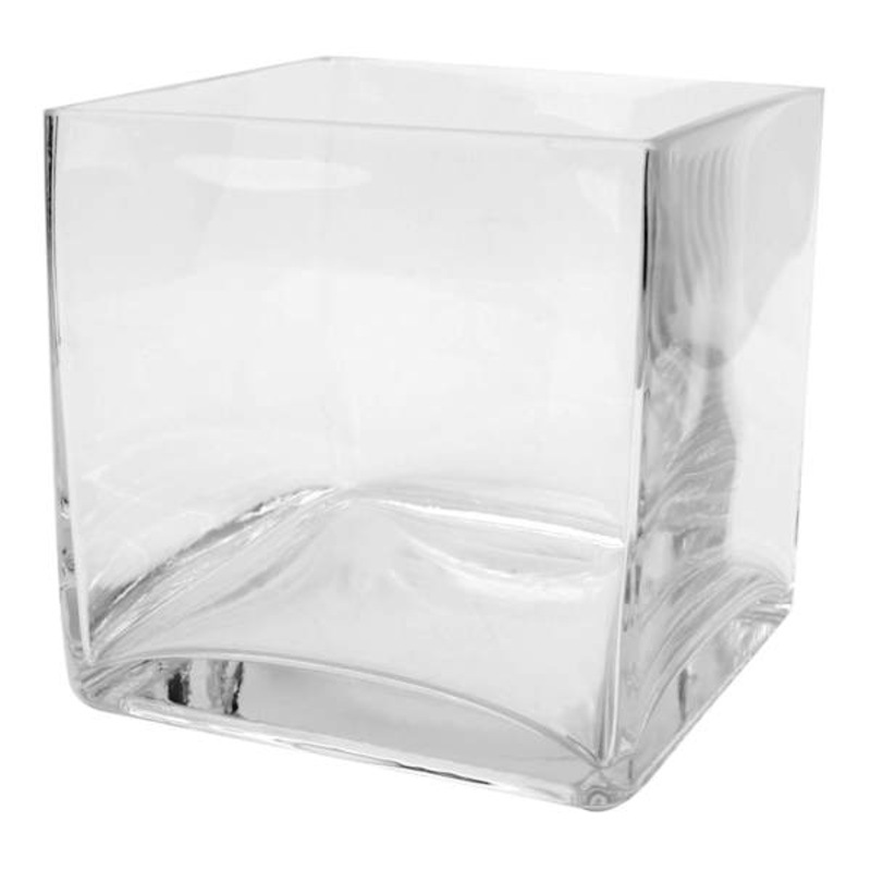 Clear Glass Cube Vase, 7″