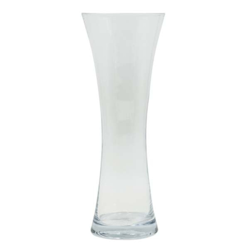 Clear Glass Hourglass Vase, 12″