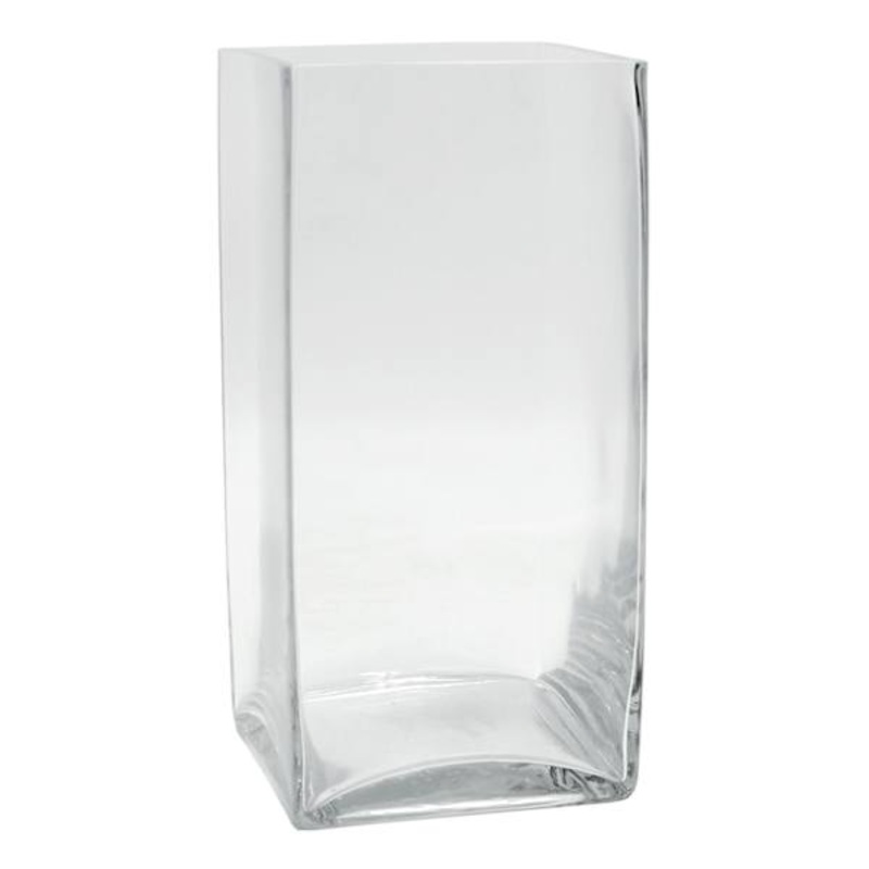 Clear Glass Square Vase, 10″