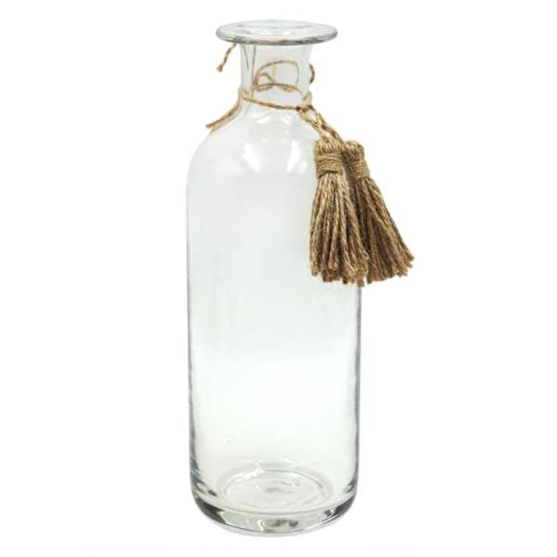 Clear Glass Tassel Vase, 10″