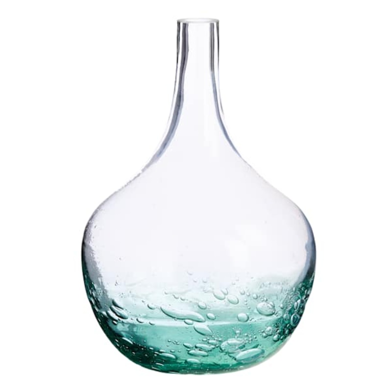 Clear Glass Vase with Aqua Bubbles, 13″