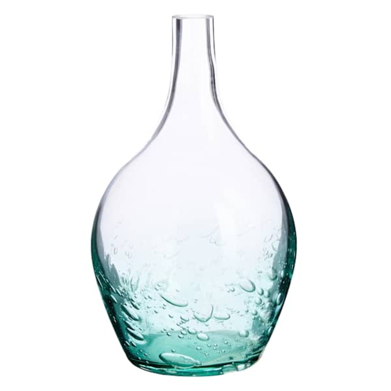 Clear Glass Vase with Aqua Bubbles, 16″
