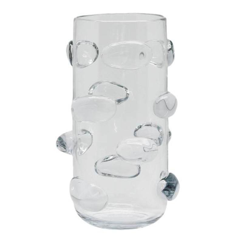 Clear Glass Vase with Clear Oval Stones, 13″