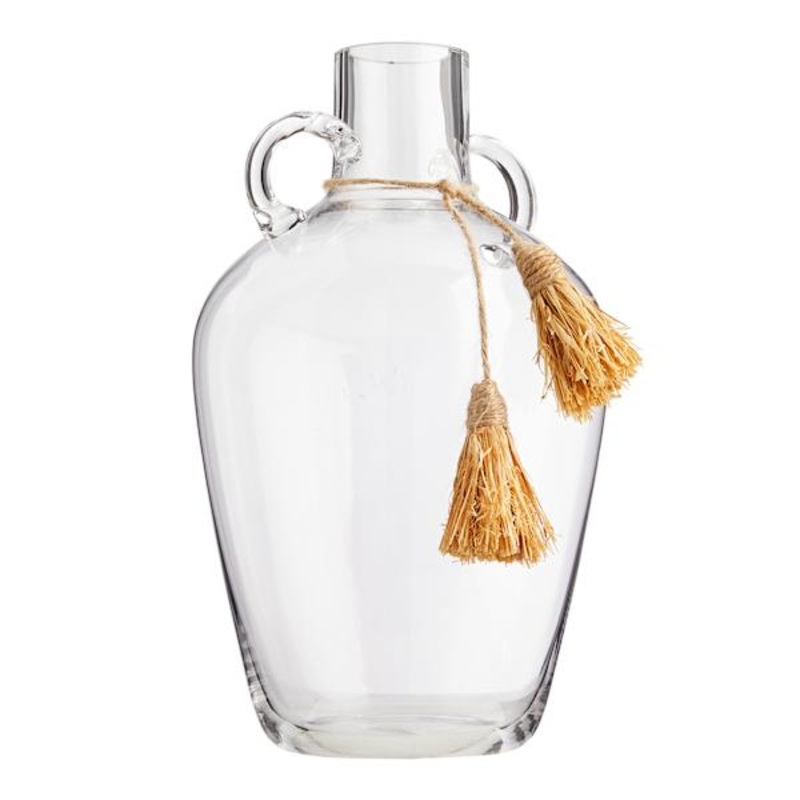Clear Glass Vase with Tassels, 12.5″