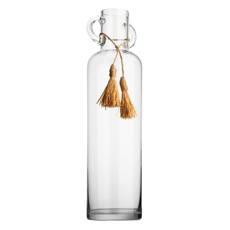 Clear Glass Vase with Tassels, 18″