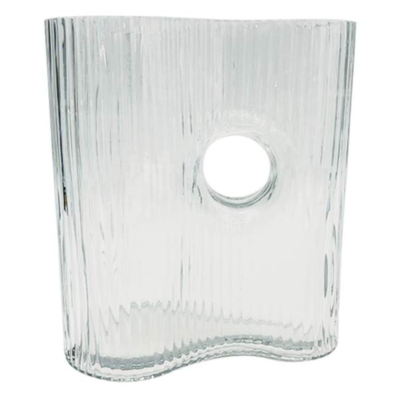 Clear Ribbed Glass Vase, 7″