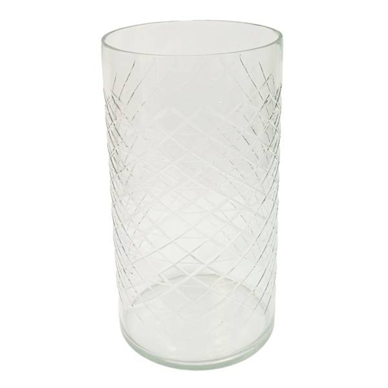 Crisscross Etched Glass Vase, 10″