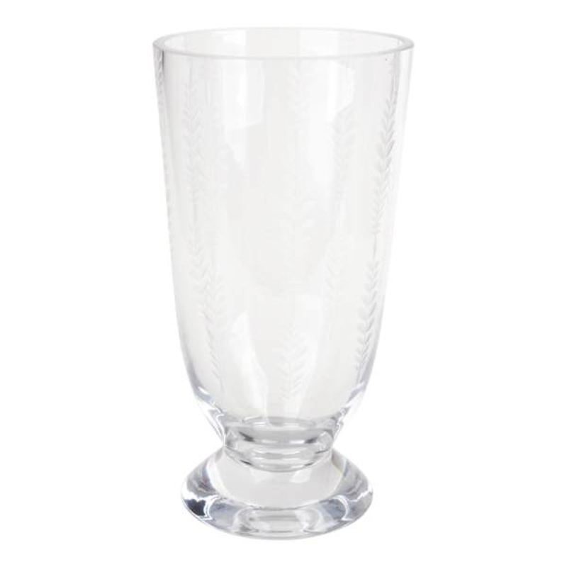 Etched Clear Glass Vase, 8″