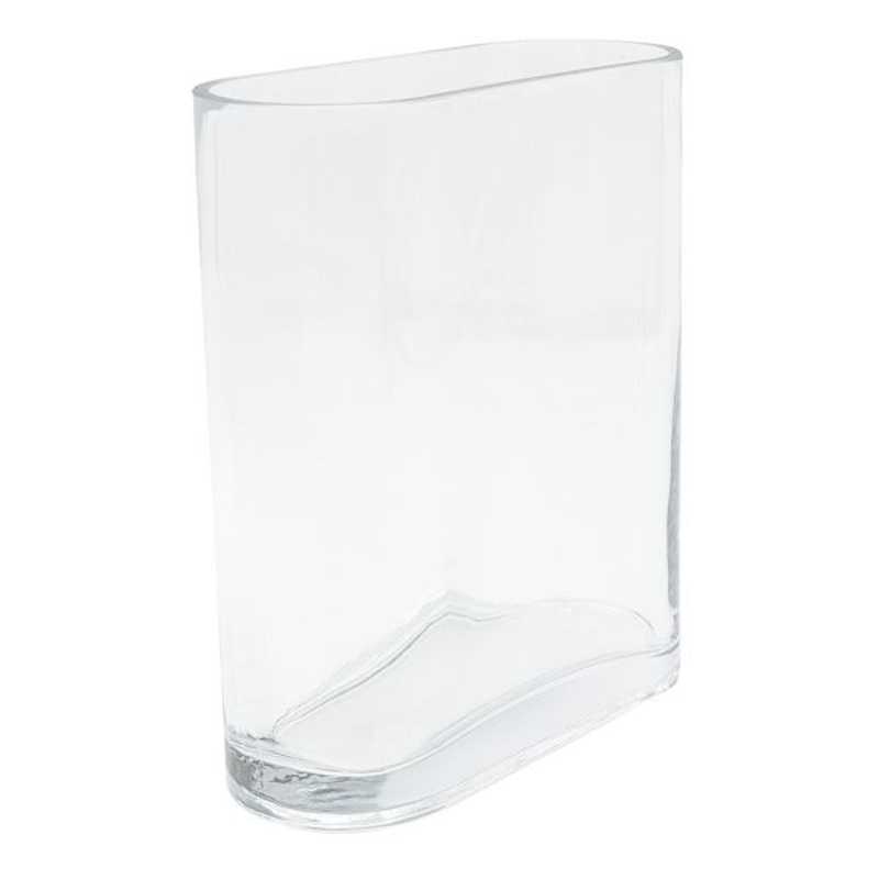 Flat Rounded Clear Glass Vase, 8″