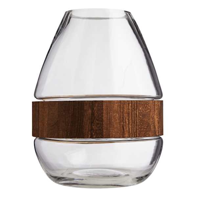 Found & Fable Wood Band Clear Glass Vase, 10″