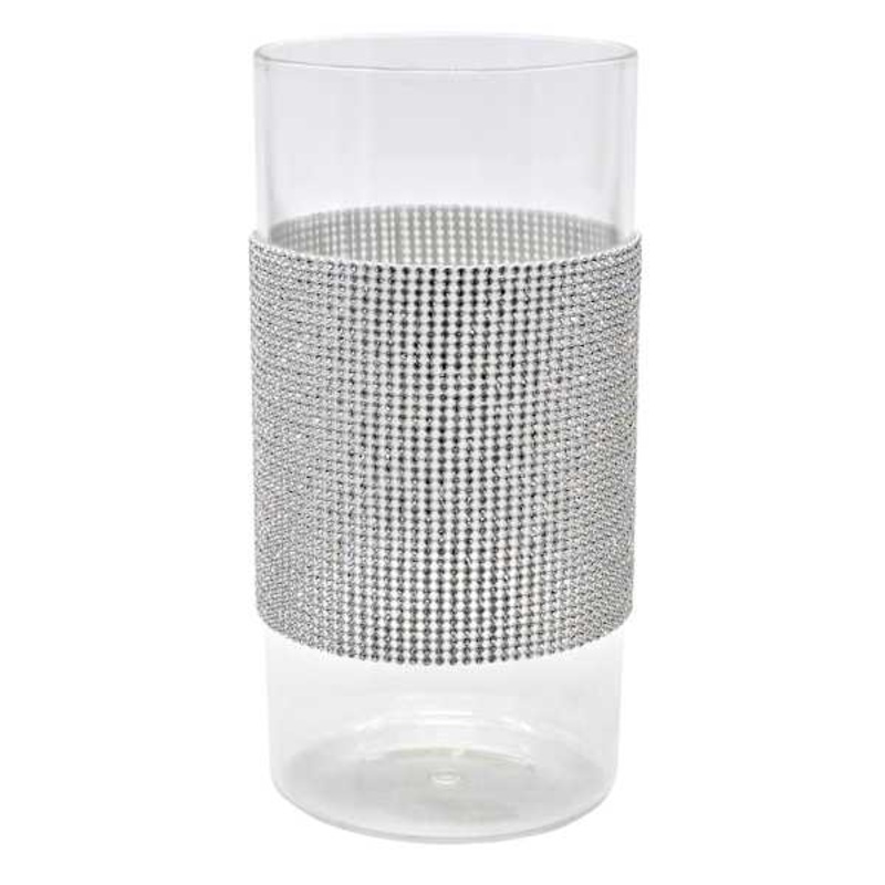 Glass Vase with Embellished Band, 10″