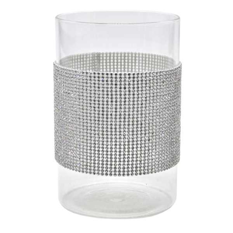 Glass Vase with Embellished Band, 8″