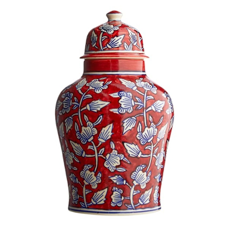 13In Red Ceramic Ginger Vase