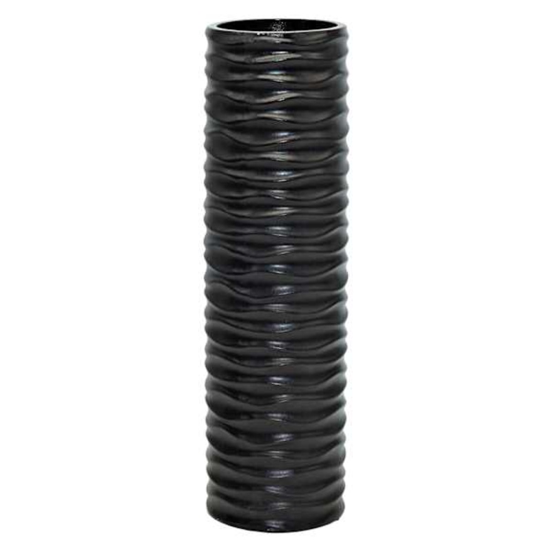 Black Carved Wood Vase, 16″
