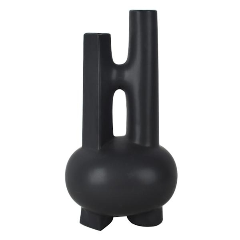 Black Double Barrel Vase, 14.7″