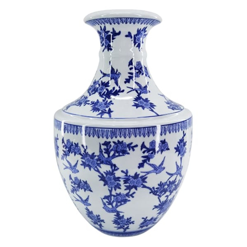 Blue and White Chinoiserie Vase, 19″