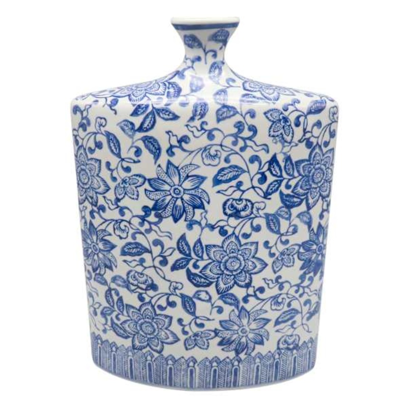 Blue Floral Ceramic Vase, 13.8″