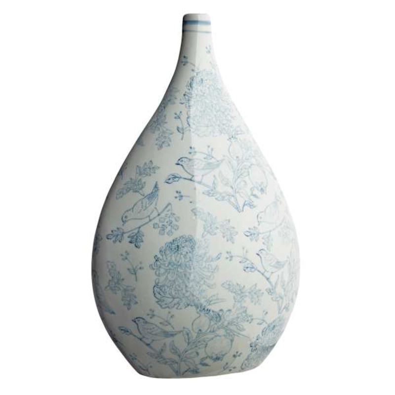 Blue Floral Ceramic Vase, 16″