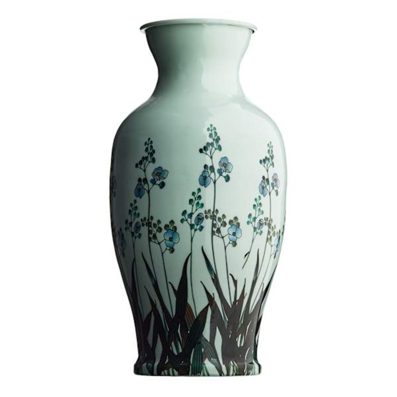 Blue Floral Print Vase, 12″