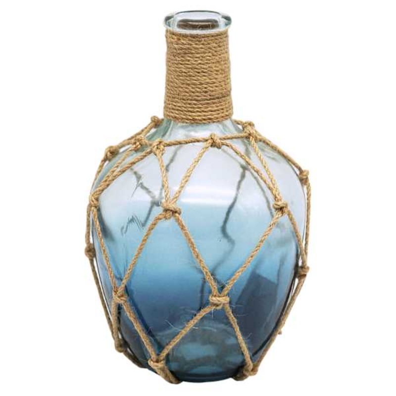 Blue Ombre Glass Bottle Vase, 10″