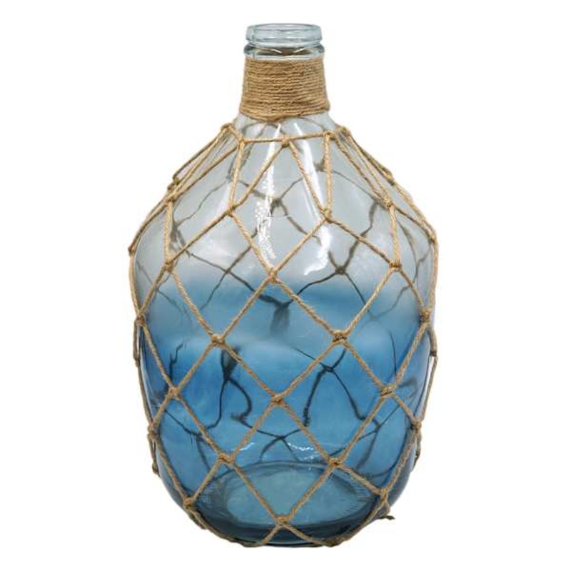 Blue Ombre Glass Bottle Vase, 15″