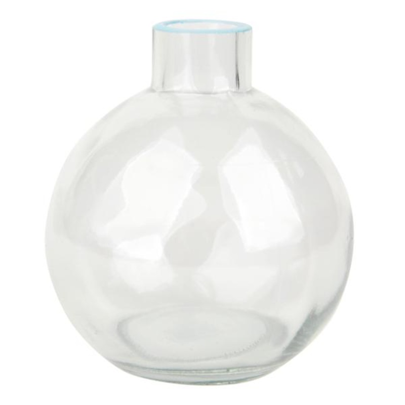 Blue Rim Clear Bud Vase, 3″