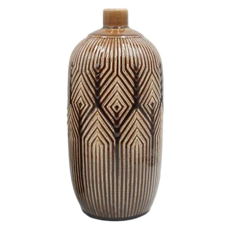 Brown Diamond Ceramic Vase, 13″