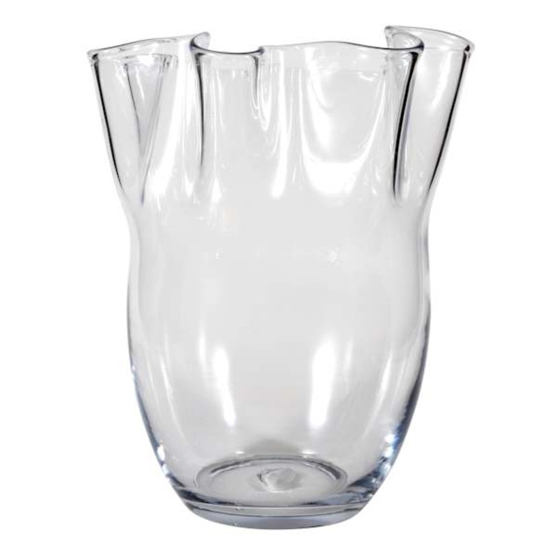Clear Glass Pie Crust Edge Vase, 10″