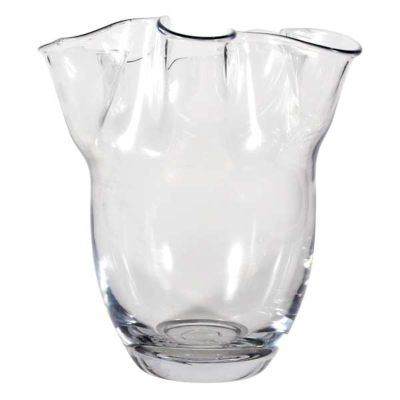 Clear Glass Pie Crust Edge Vase, 9″