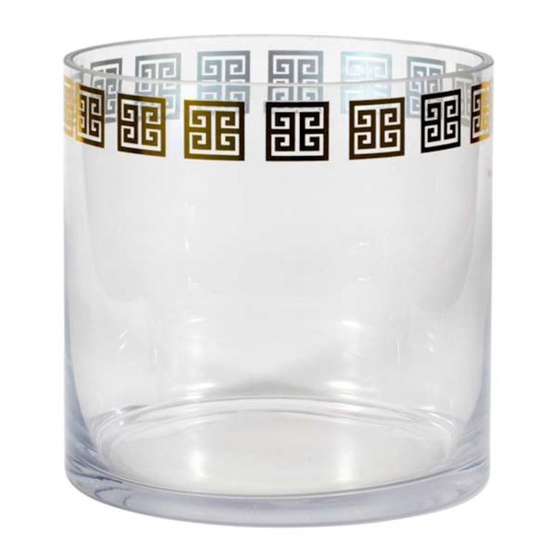 Clear Greek Key Cylinder Glass Vase, Small