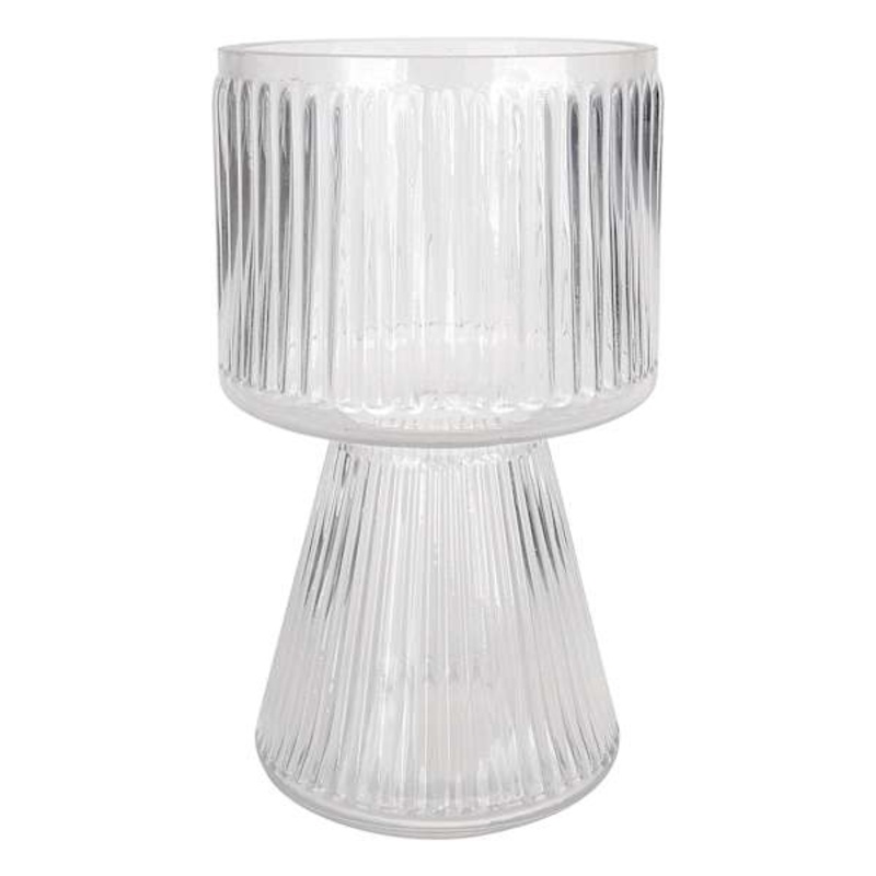 Clear Ribbed Bulb Vase, 8″