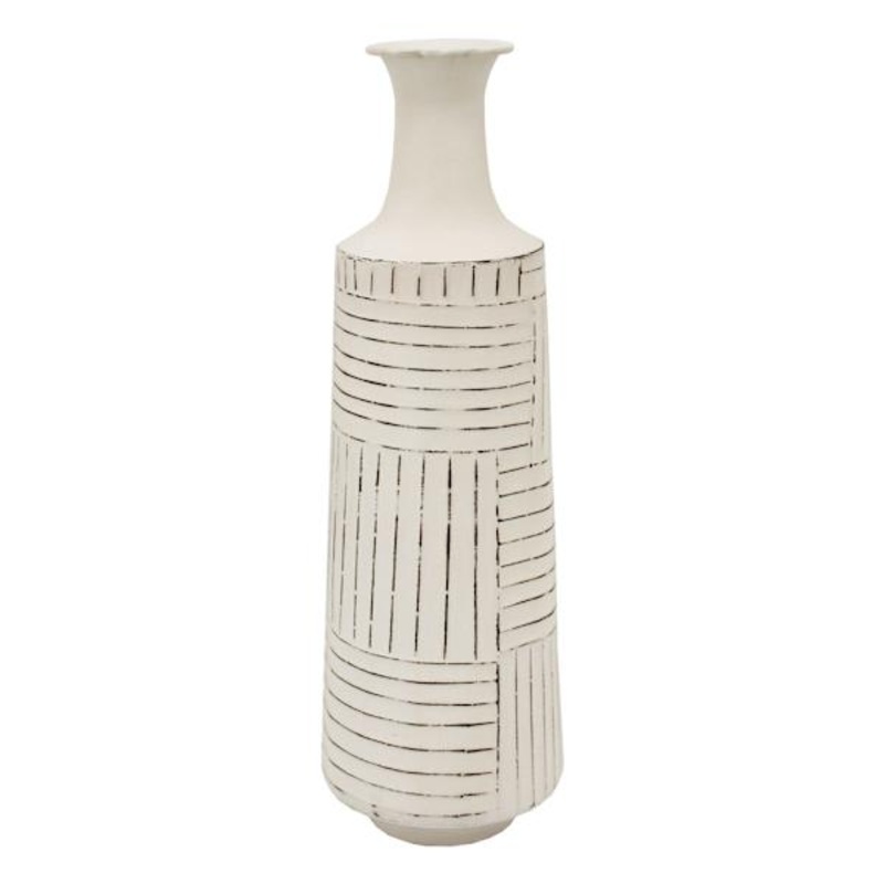 Distressed White Metal Vase, 21″