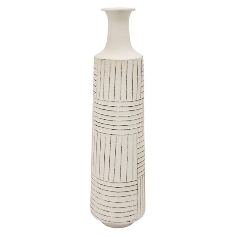 Distressed White Metal Vase, 25″