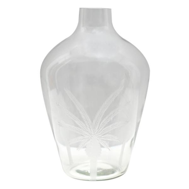 Etched Narrow Mouth Glass Vase, 14.2″