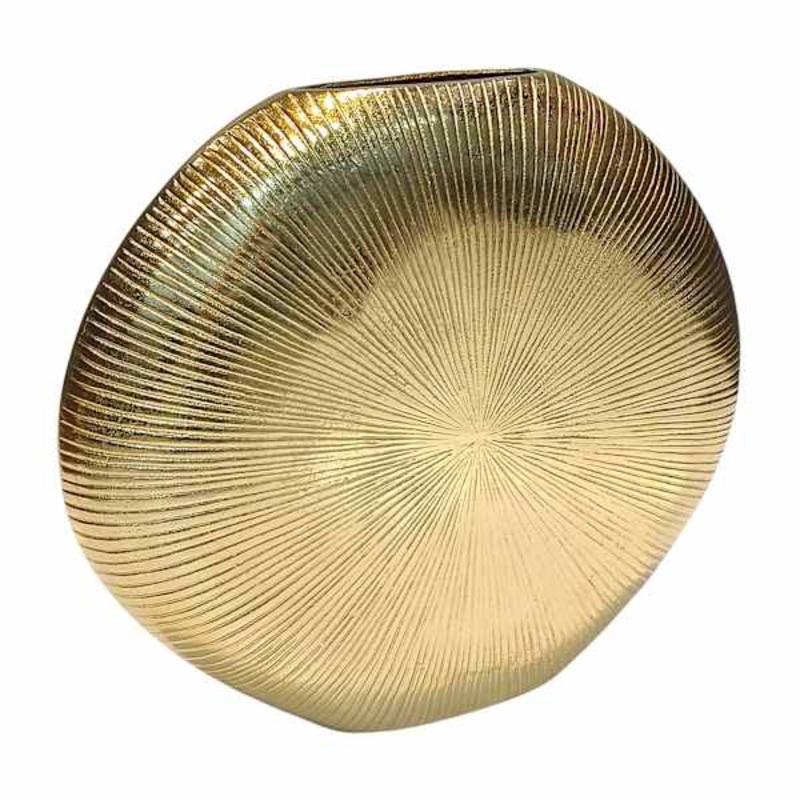 Flat Round Gold Casted Vase, 20″